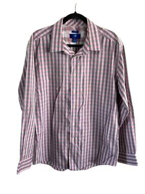 Egara Dress Shirt Pink Gray Checked Long Sleeve XL Button Down Business